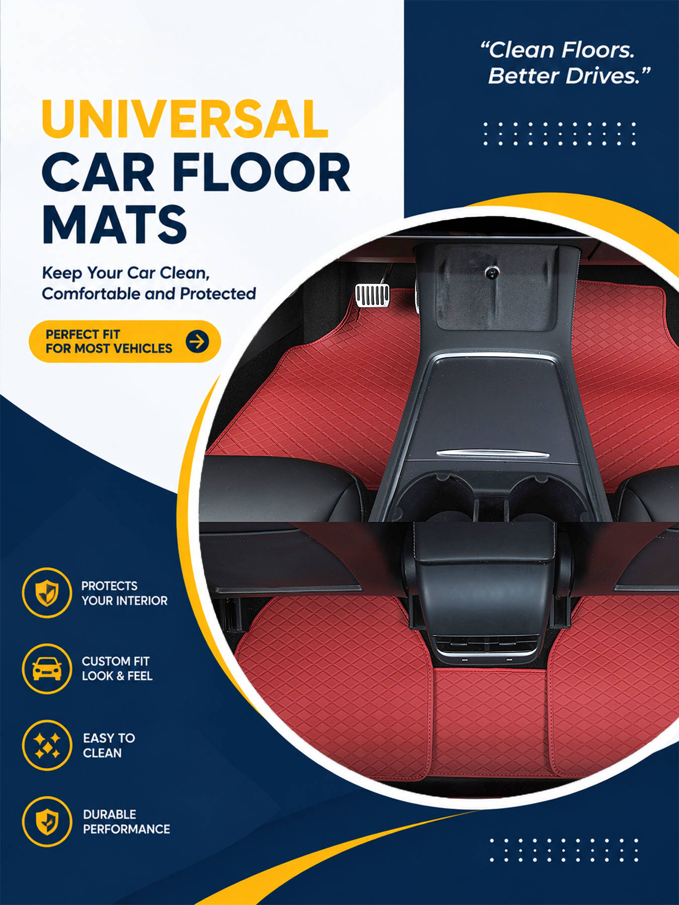 Car Floor Mats Universal Waterproof Leather - مجموعة كاملة من دواسات أرضية للسيارة،