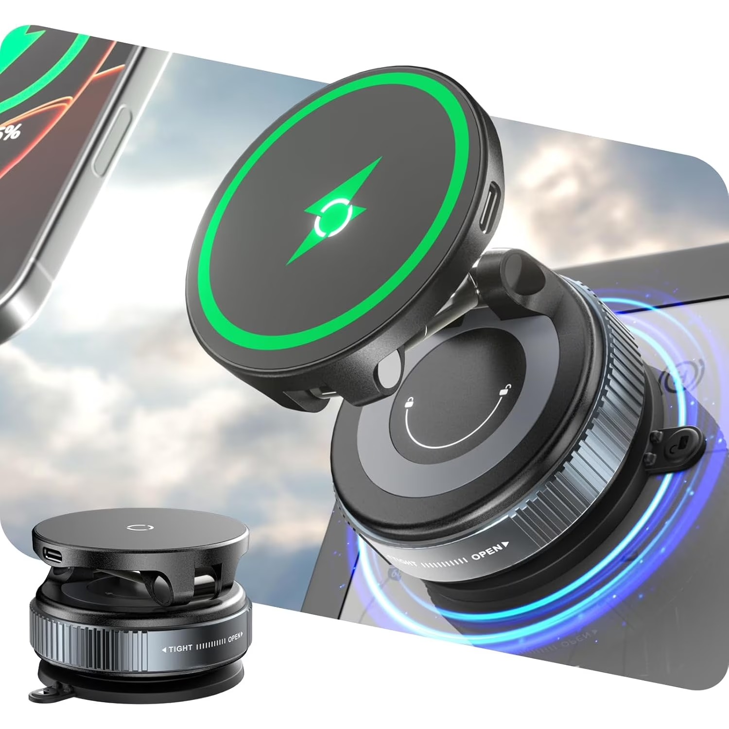شاحن لاسلكي سريع للسيارة بقوة  - مراجعة Wireless Car Charger Mount Fast Charging وسعره