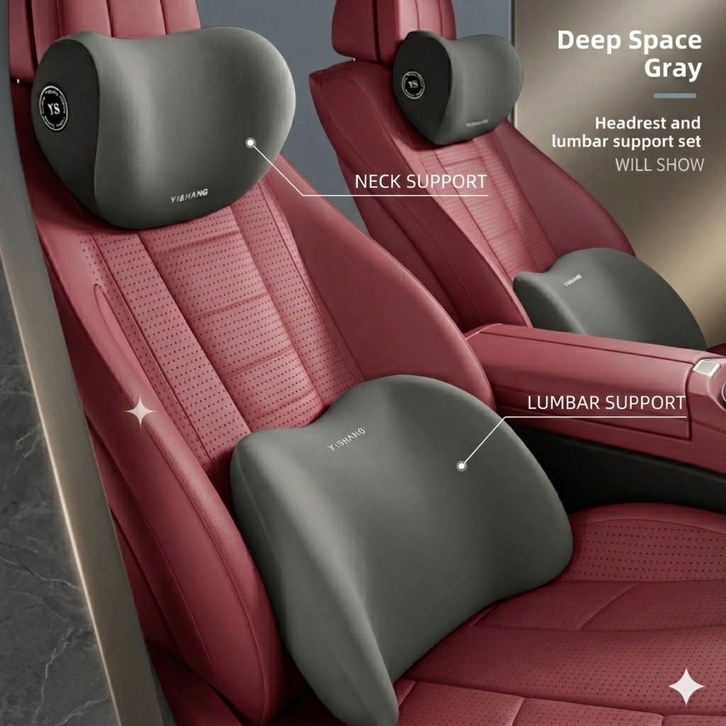 وسادة دعم الرأس والظهر للسيارة - مراجعة Memory Foam Car Neck Pillow Lumbar Support وسعره